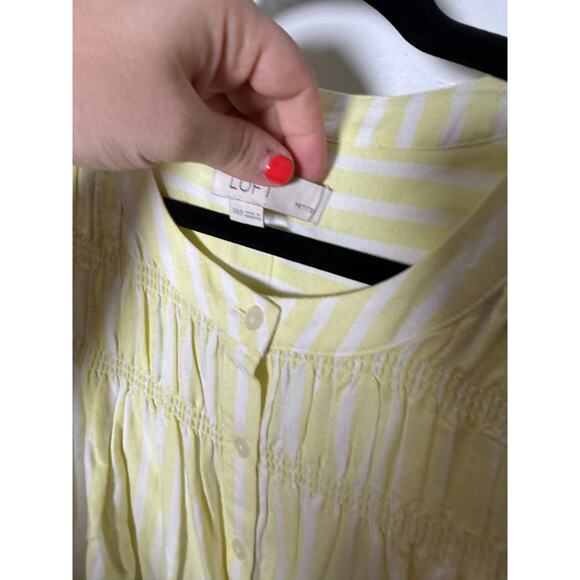 Loft Yellow White Striped Button Down Flutter Sleeve Mini Dress Women's XXLP NEW - Picture 5 of 6